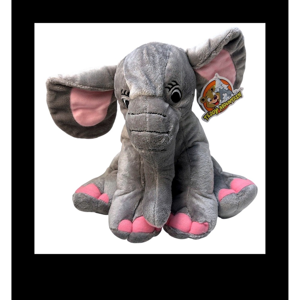 Teddy Mountain Trunks the Elephant 16 Inch Gray Pink Plush Stuffed Animal 0069